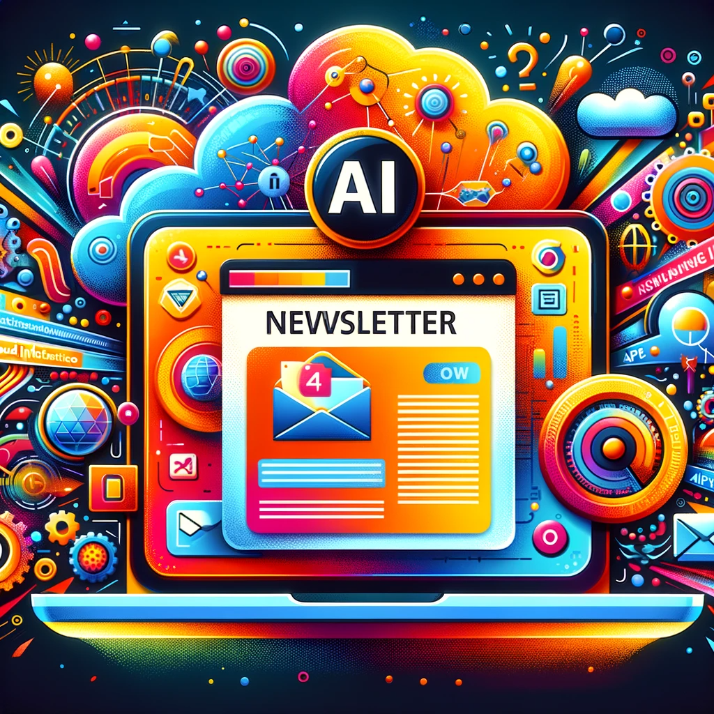 DALL·E 2023-11-19 15.19.00 - A vibrant and engaging image for a newsletter section of a website focusing on AI, cloud infrastructure, APIs, and e-commerce. The design should be li